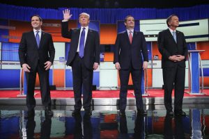 Republican presidential candidates Sen. Marco Rubio (R-FL), Donald Trump, Sen. Ted Cruz (R-TX), and Ohio Gov. John Kasich, participate in a debate.